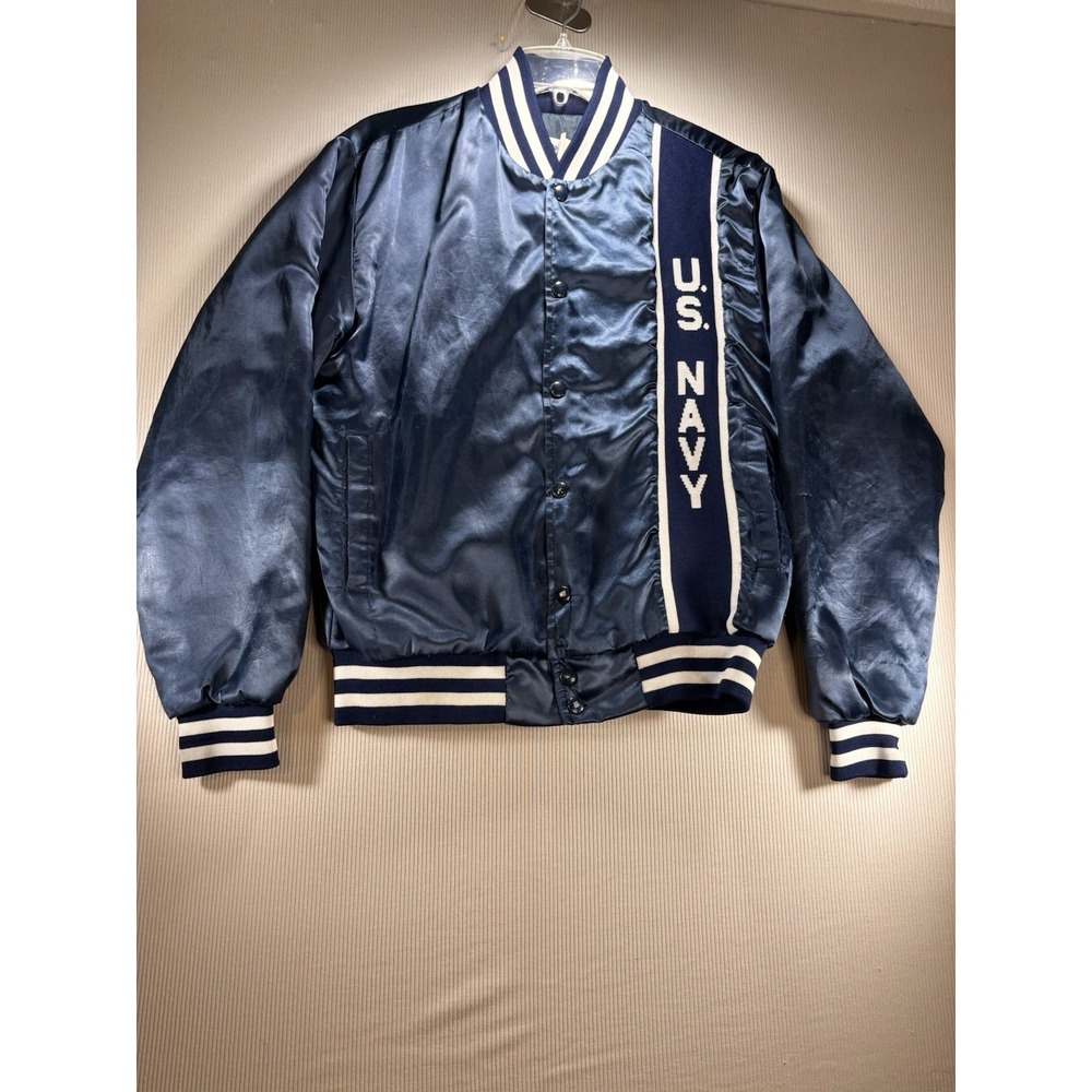 Vintage Navy U.S. Military 80s Satin Bomber Medium Swingster Jacket Made In USA